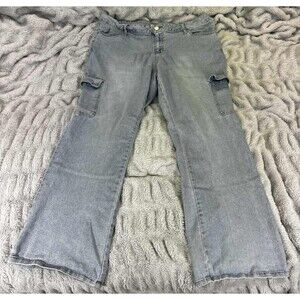 Vanilla Star Jeans Women 20W Straight Cargo Light Wash Blue Denim Plus Size